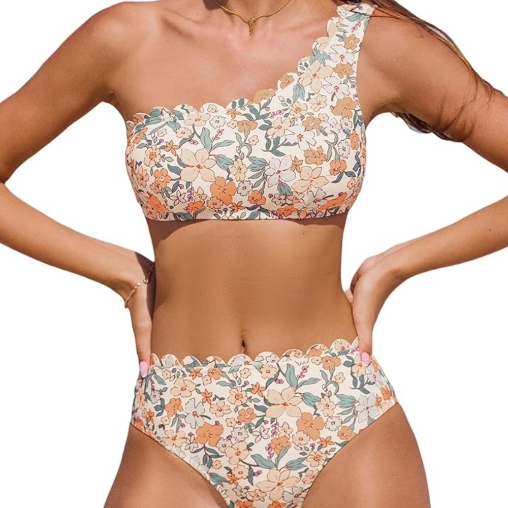 Cupshe Floral One-Shoulder Bikini